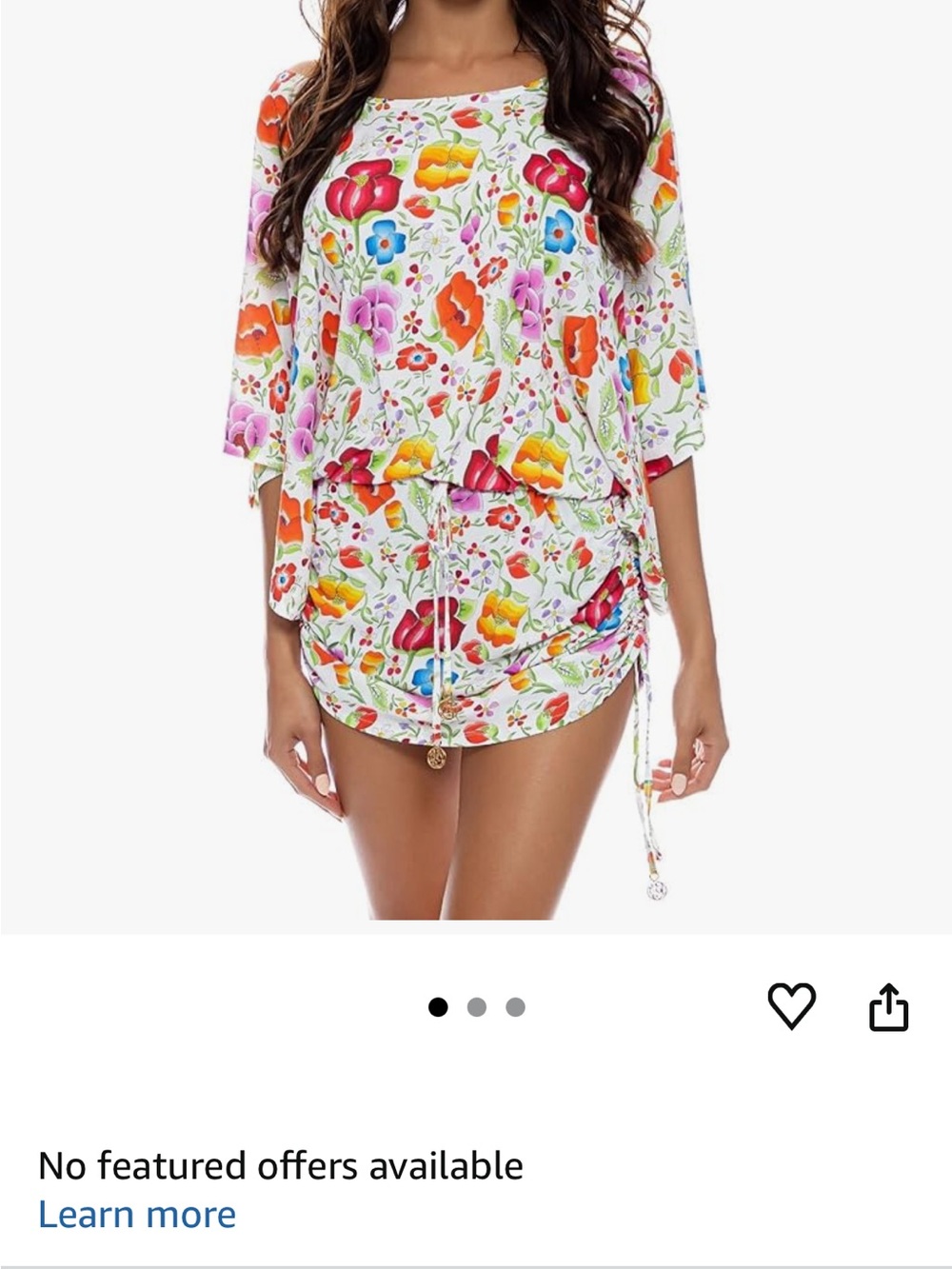 Luli Fama White Floral Drawstring Mini Dress with Multicolor Blooms